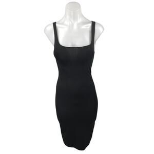 Zara Black Sleeveless Square Neck Back Slit Stretch Tank Midi Bodycon Dress Sz S